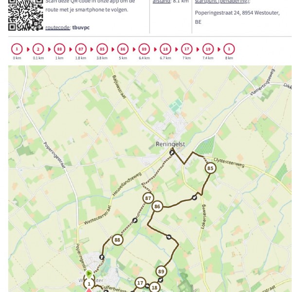 De Meersen Westouter wandelkaart 8 km